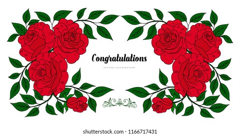 Vector illustration. Greeting frame with red roses.