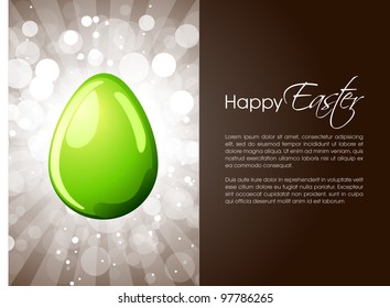 Ilustración vectorial de saludo, tarjeta de regalo o banner con huevo de color verde brillante en el hermoso fondo de los rayos para la Pascua Feliz. EPS 10.