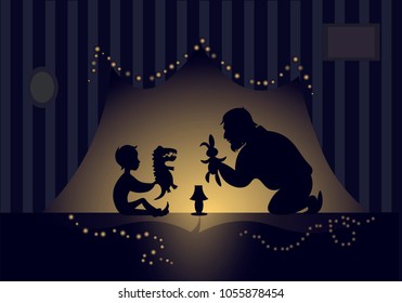 Vector illustration greeting happy father's day father and son template card