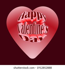 vector illustration of greeting with heart and volumetric inscription happy valentine's day