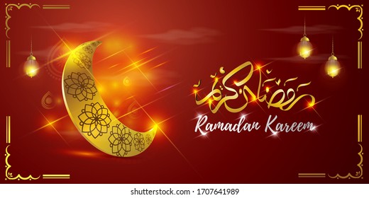 vector illustration of greeting for holy Islamic month with Ramadan Kareem text means Ramadan Kareem
