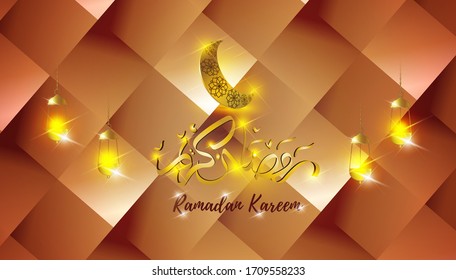 vector illustration of greeting for holy Islamic month with Ramadan Kareem text means Ramadan Kareem