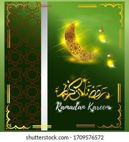 vector illustration of greeting for holy Islamic month with Ramadan Kareem text means Ramadan Kareem