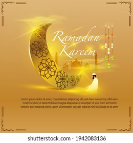 vector illustration of greeting for holy Islamic month Ramadan Kareem