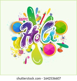 vector illustration of greeting for Indian Festival of Colors celebration with calligraphic free hand text Holi.