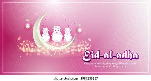 vector illustration of greeting for  Islamic festival with Eid al -Adha means  Eid al -Adha