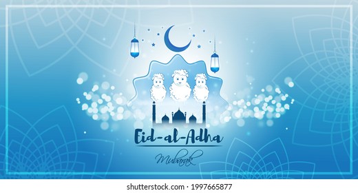 vector illustration of greeting for  Islamic festival with Eid al -Adha means  Eid al -Adha