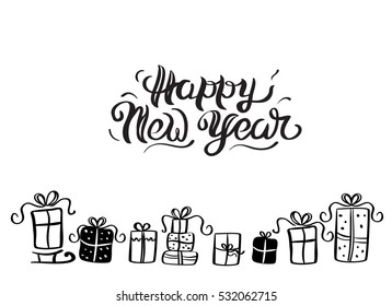 Vector illustration of a greeting New Year's card and presents