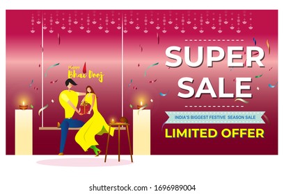 Vektorillustration-Illustration von Gruß & Angebot Banner für indische Familie feiern Bhai Dooj während Happy Diwali Festival Hintergrund, Festival der Schwester & Bruder Liebe Bindung.