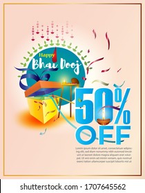 vector illustration of greeting & offer banner for  Indian family celebrating Bhai Dooj during Happy Diwali festival background, festival of sister & brother love bonding.