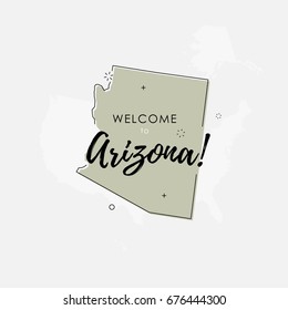 Vector illustration of greeting sign with welcome to Arizona text and state silhouette.