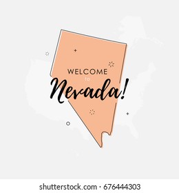 Vector illustration of greeting sign with welcome to Nevada text and state silhouette.