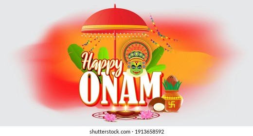 vector illustration of greeting for south Indian festival Onam with kathakali face.
