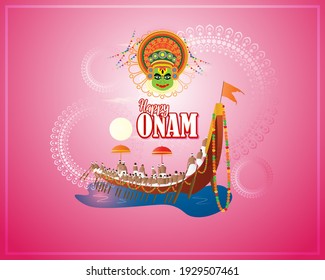 vector illustration of greeting for south Indian festival Onam with kathakali face.