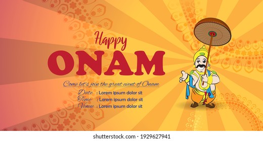 vector illustration of greeting for south Indian festival Onam with kathakali face.