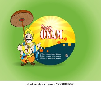 vector illustration of greeting for south Indian festival Onam with kathakali face.