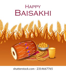 ilustración vectorial de los antecedentes de los saludos para el festival de Año Nuevo panyabí Vaisakhi celebrado en Punjab India