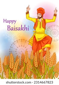 vector illustration of Greetings background for Punjabi New Year festival Vaisakhi celebrated in Punjab India