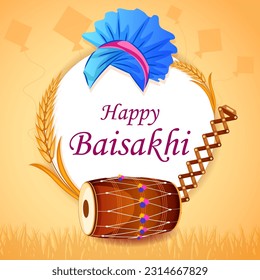 ilustración vectorial de los antecedentes de los saludos para el festival de Año Nuevo panyabí Vaisakhi celebrado en Punjab India