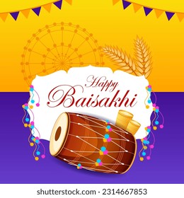 vector illustration of Greetings background for Punjabi New Year festival Vaisakhi celebrated in Punjab India