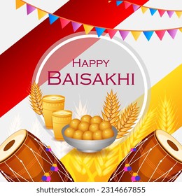 vector illustration of Greetings background for Punjabi New Year festival Vaisakhi celebrated in Punjab India