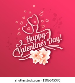 Vector illustration. Greetings card. Handwritten modern brush lettering of Valentine's Day. Typography design. 