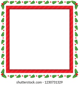 Vector illustration greetings frame with holly leaves decoration elements for holidays. Can be used for backgrounds, prints, christmas party, t-shirt, logo and new year designs. 