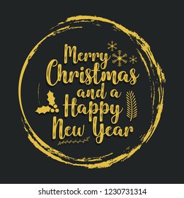 Vector illustration greetings with merry christmas and happy new year typography for holidays. Can be used for backgrounds, prints, christmas party, t-shirt, logo and new year designs. 