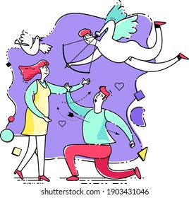 Vector illustration of greetings for Valentine's Day, wedding, proposal to marry or get engaged; love card