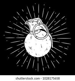 Vector illustration with grenade. Used for poster, banner, t-shirt print, bag print, badges and logo design