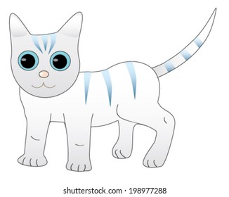 Vector illustration of grey cat with lines big eyes and a kind look