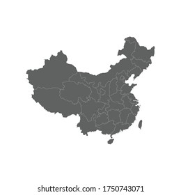 Vector illustration of grey China map. Vector map. 