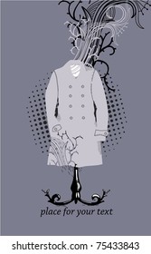 vector illustration with a grey coat and abstract plants