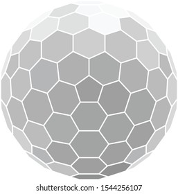 Vector Illustration Of A Grey Colored Honeycomb Hexagon Sphere Isolated In White.