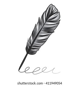 vector illustration of a grey feather isolated on white