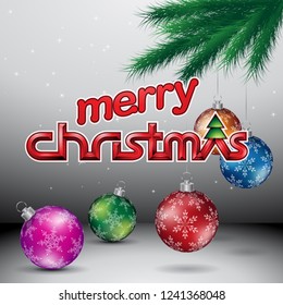 Vector Illustration of Grey Glossy Merry Christmas Background