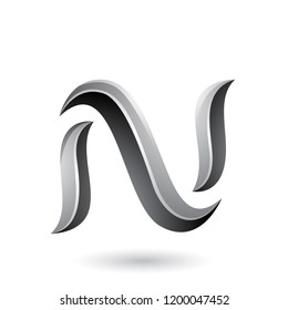 Vector Illustration of Grey Glossy Snake Shaped Letter N isolated on a White Background