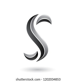 Vector Illustration of Grey Glossy Snake Shaped Letter S isolated on a White Background