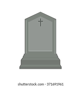 Vector illustration grey gravestone with cross. Flat tombstone icon