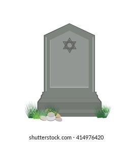 Vector illustration grey gravestone with David star isolated on white background. Flat tombstone icon. Jewish cemetery