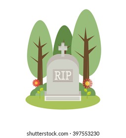 Vector illustration grey gravestone. Flat tombstone icon