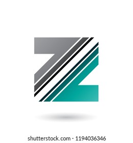Ilustración vectorial de la letra gris y verde Z con bandas diagonales aisladas en fondo blanco