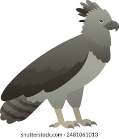 Vektorillustration von Grey Harpy Eagle Seitenansicht. Wilder amerikanischer schwarz-weißer Greifvogel isoliert auf weißem Hintergrund. Raubtierfresser-Habicht stehend.