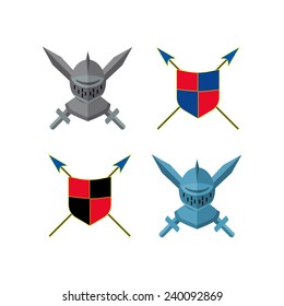 vector illustration of grey helmet and colors shield