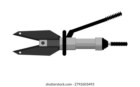 Vector illustration of a grey hydraulic rescue cutter with a manual lever handle. Flat isolated cartoon tool for car extrication and forceful entry.