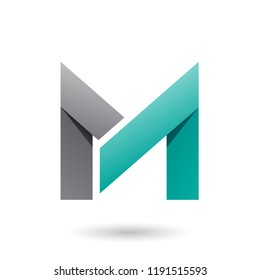 Vector Illustration of Grey and Persian Green Folded Paper Letter M isolated on a White Background