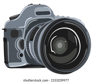 Vector illustration of grey photo camera isolated on white background.