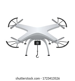 Vector illustration of a grey quadcopter with a small camera. Modern gadget.