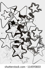 Vector illustration of grey scale hand drawn star pattern.