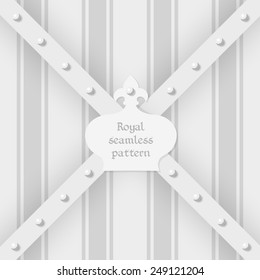 Vector illustration: grey seamless striped background with silver bands crosshairs with pearls and crown